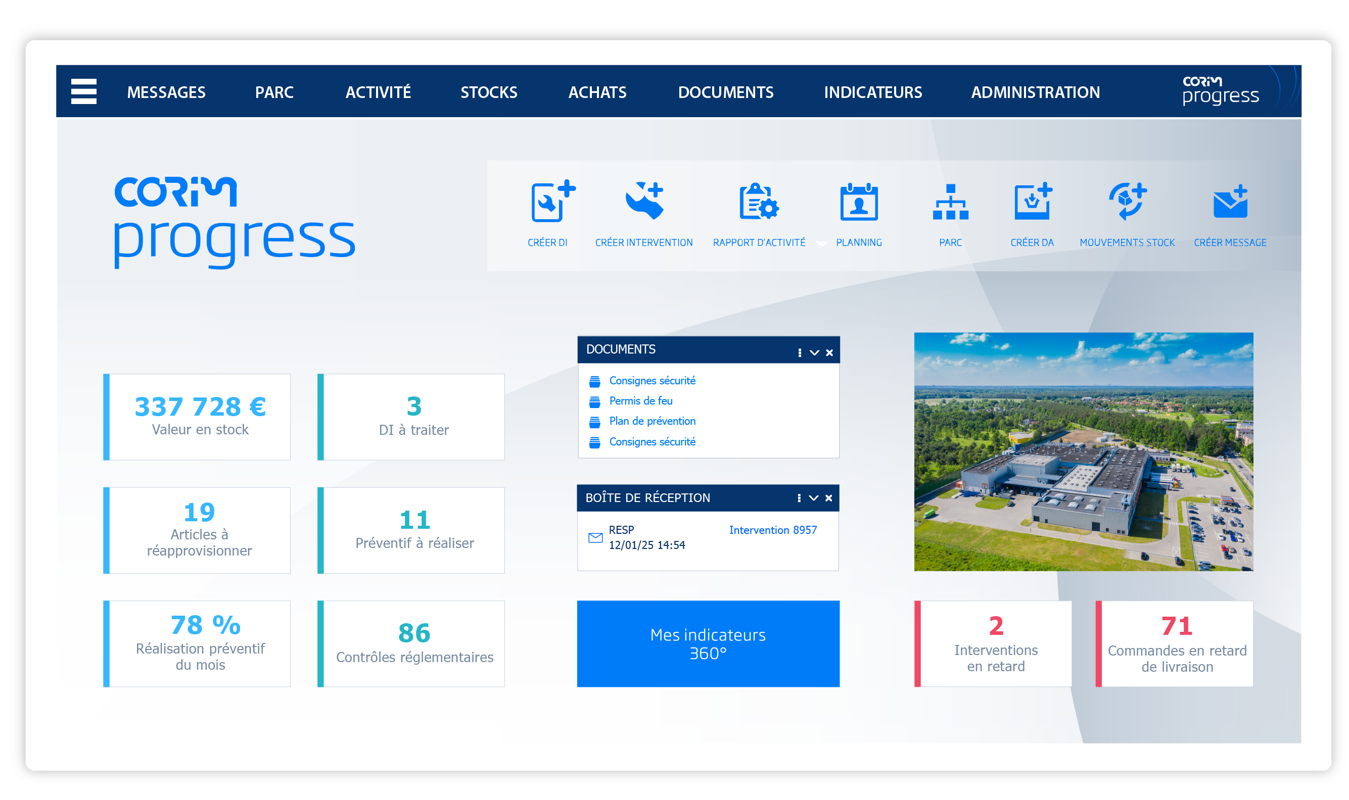 Ecran d'accueil logiciel GMAO
